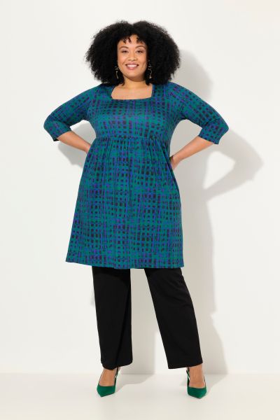 Abstract Checked 3/4 Sleeve Knit Tunic