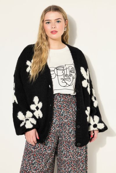 Retro Floral Oversized Knit Cardigan