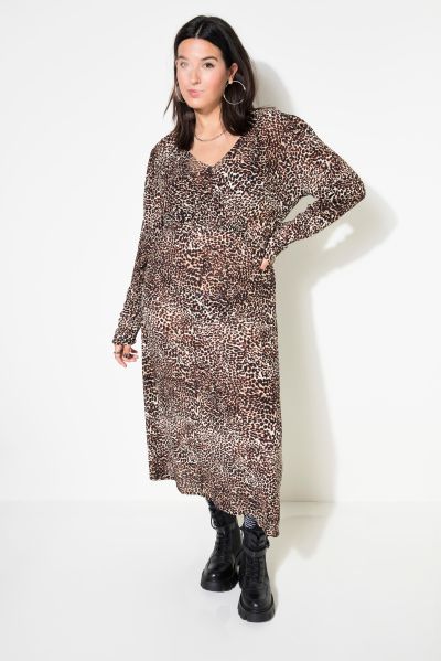 Leopard Print Knit Long Sleeve Dress