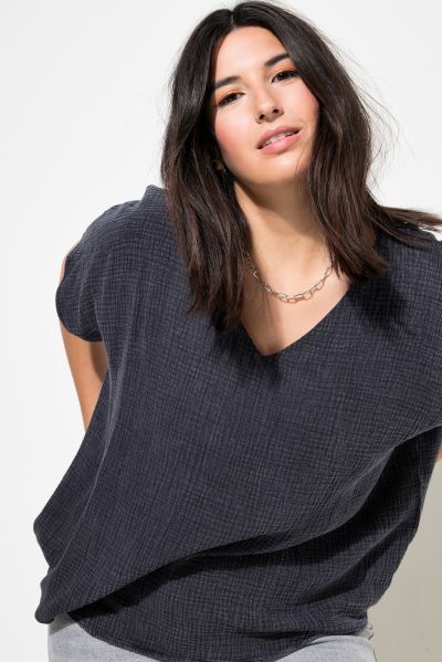 Oversized Cap Sleeve Muslin Blouse