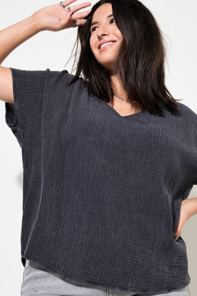 Oversized Cap Sleeve Muslin Blouse