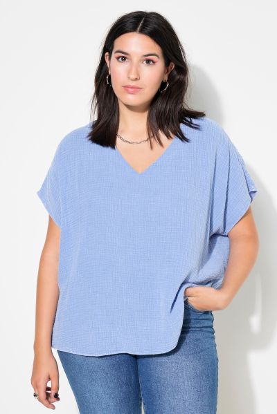 Oversized Cap Sleeve Muslin Blouse