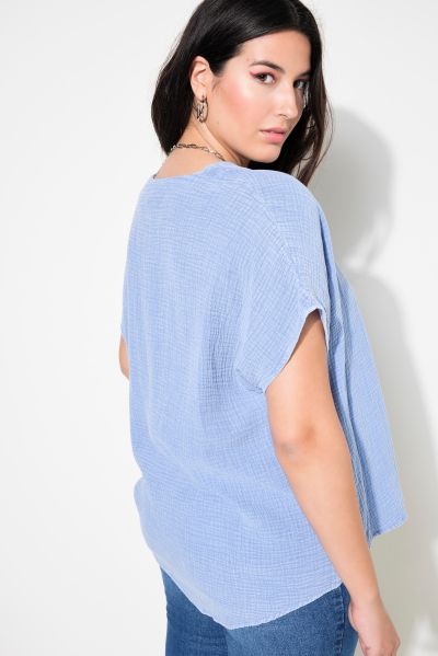 Oversized Cap Sleeve Muslin Blouse