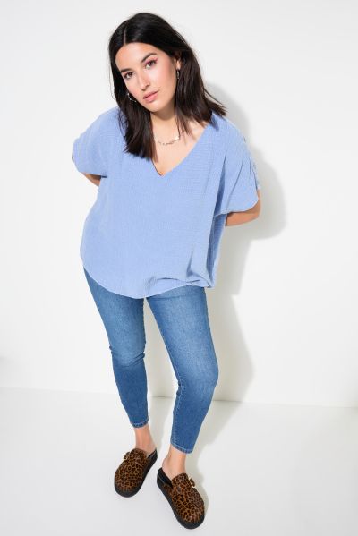 Oversized Cap Sleeve Muslin Blouse