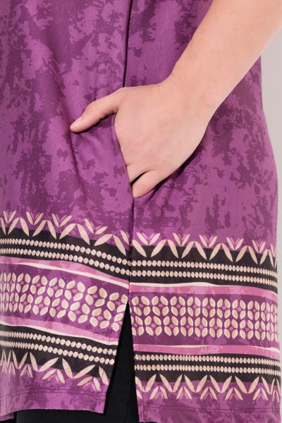 Border Print Stretch Knit Pocket Tunic