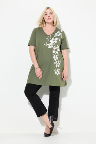 Placment Print A-line Swing Pocket Cotton Knit Tunic