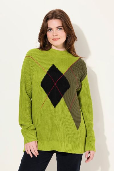 Argyle Motif Mock Turtleneck Sweater