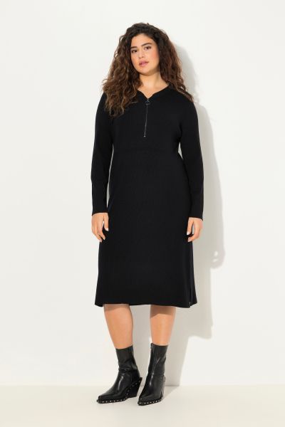 Ribbed Jersey Zip Front Dress