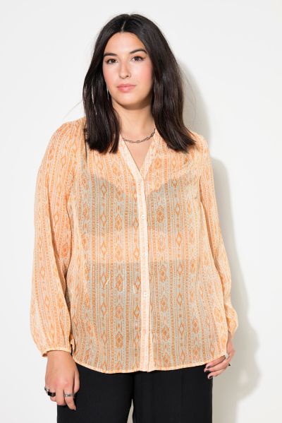 Sheer Sparkling Ikat Print Blouse