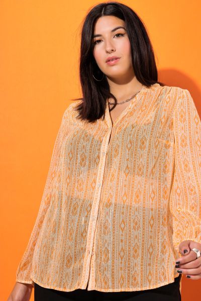 Sheer Sparkling Ikat Print Blouse