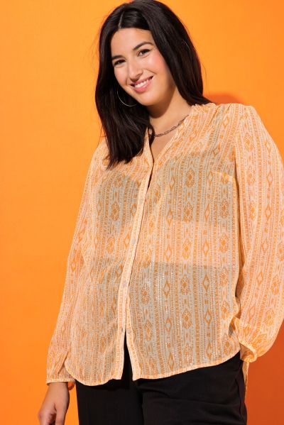 Sheer Sparkling Ikat Print Blouse