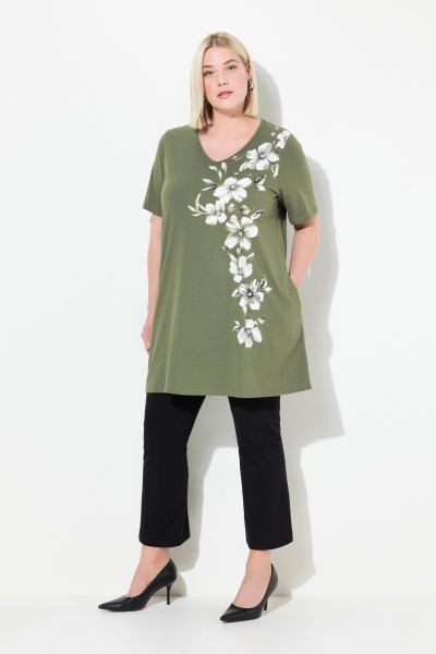 Placment Print A-line Swing Pocket Cotton Knit Tunic