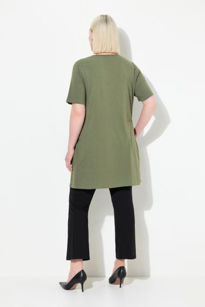 Placment Print A-line Swing Pocket Cotton Knit Tunic