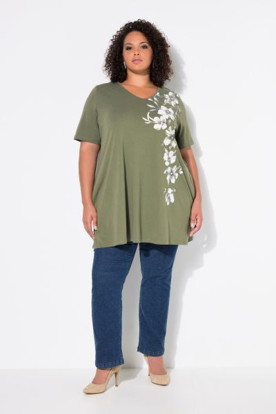 Placment Print A-line Swing Pocket Cotton Knit Tunic