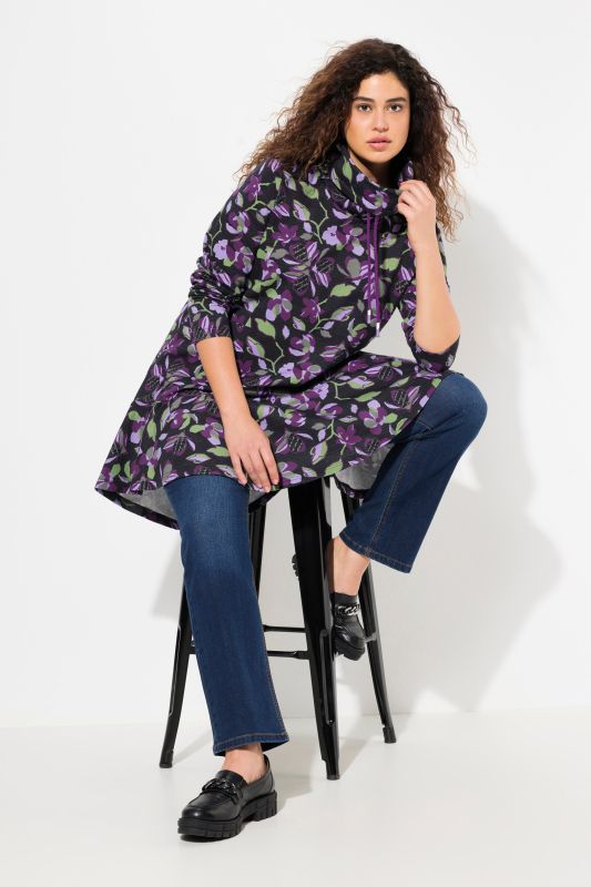 Floral Stand-Up Collar Flounce Panel Sweatshirt