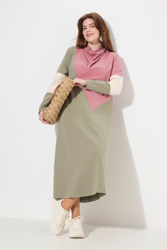 Eco Cotton Color Block Waterfall Collar Dress