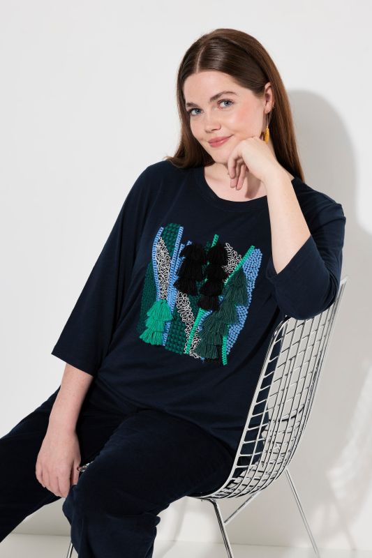 Eco Cotton Dimensional Embroidered 3/4 Sleeve Tee