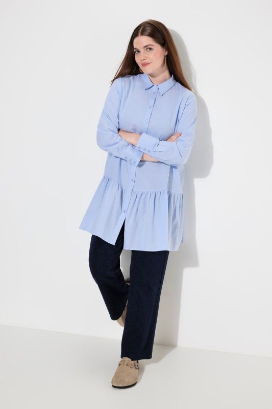 Eco Cotton Flounce Hem Button-Down Shirt