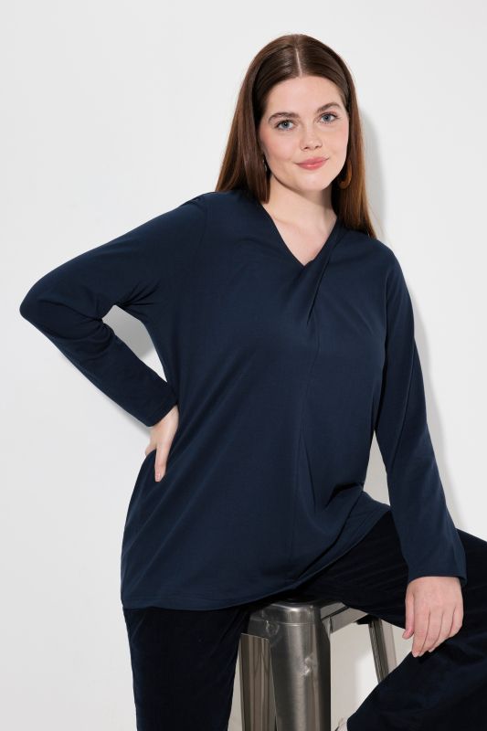 Eco Cotton Draped Neckline Long Sleeve Tee