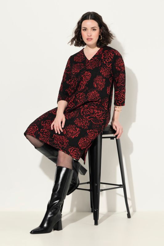 Floral Jacquard 3/4 Sleeve Dress