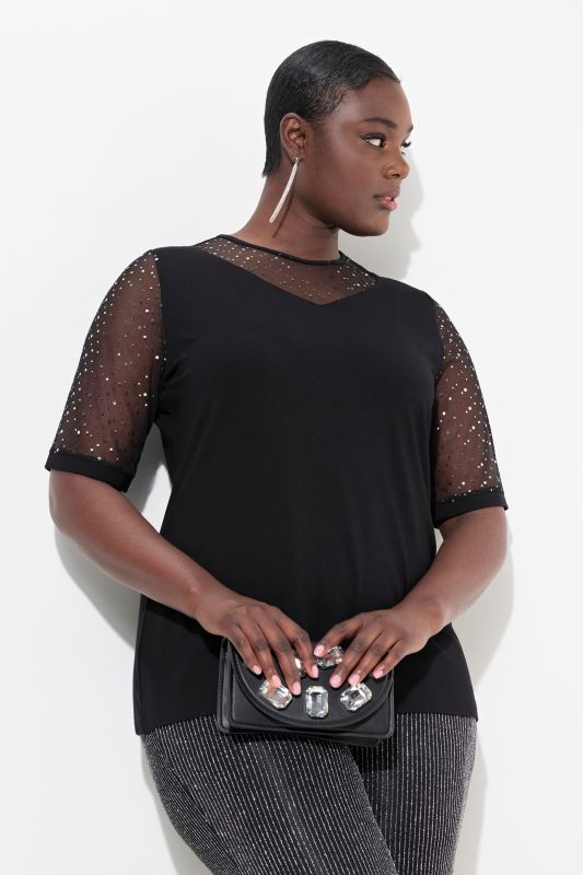 Sequined Mesh Sleeve Blouse