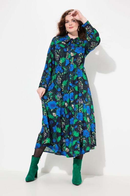 Floral Bow Tie Long Sleeve Maxi Dress