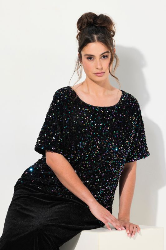 Sequined Short Sleeve Velvet Blouse