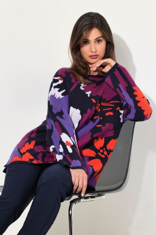 Brushstroke Floral Boat Neck Sweater