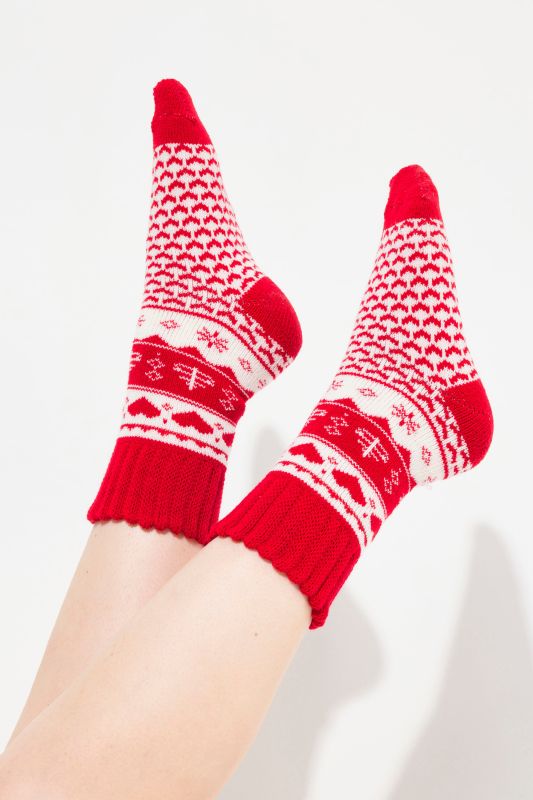 Christmas Print Scalloped Edge Socks