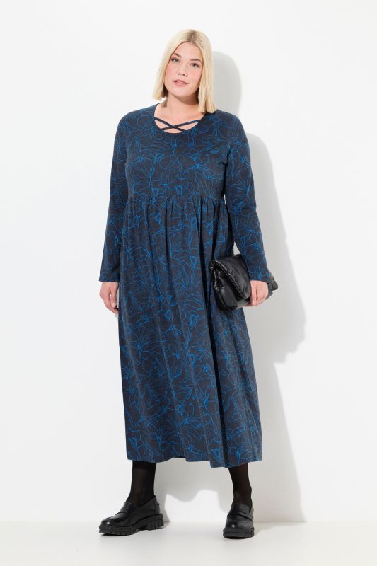 Leaf Print Long Sleeve Jersey Dress