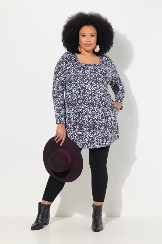 Graphic Print Long Sleeve Square Neck Knit Tunic