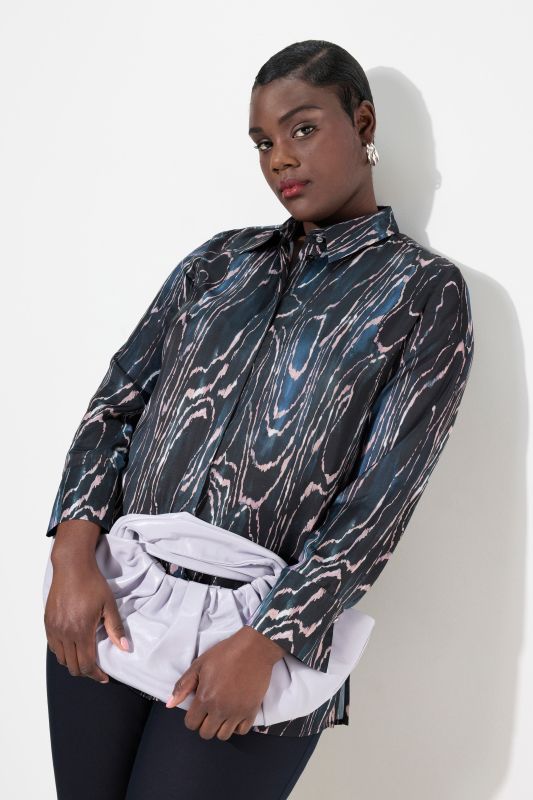 Marbled Silk Long Sleeve Button Down Blouse