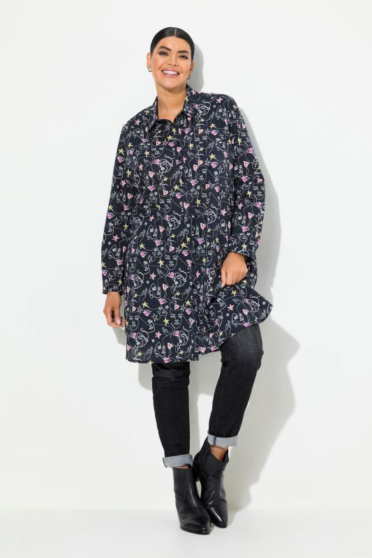 Scribble Print Button-Down Shirt Dress