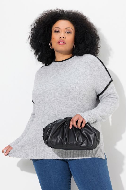 Contrast Seam Long Sleeve Turtleneck Sweater