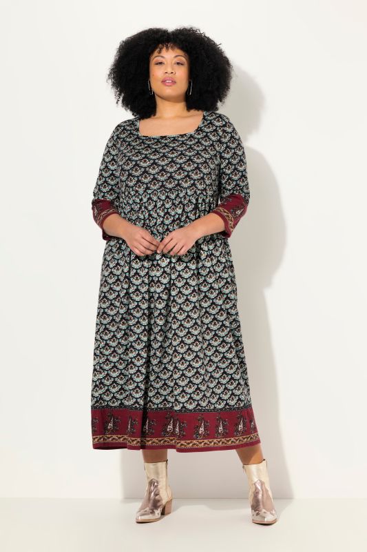 Mixed Print 3/4 Sleeve Jersey Dress