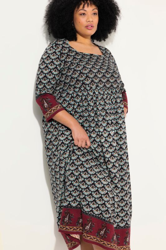 Mixed Print 3/4 Sleeve Jersey Dress