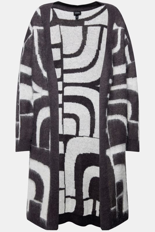 Textured Geometric Longline Open Shape Cardigan