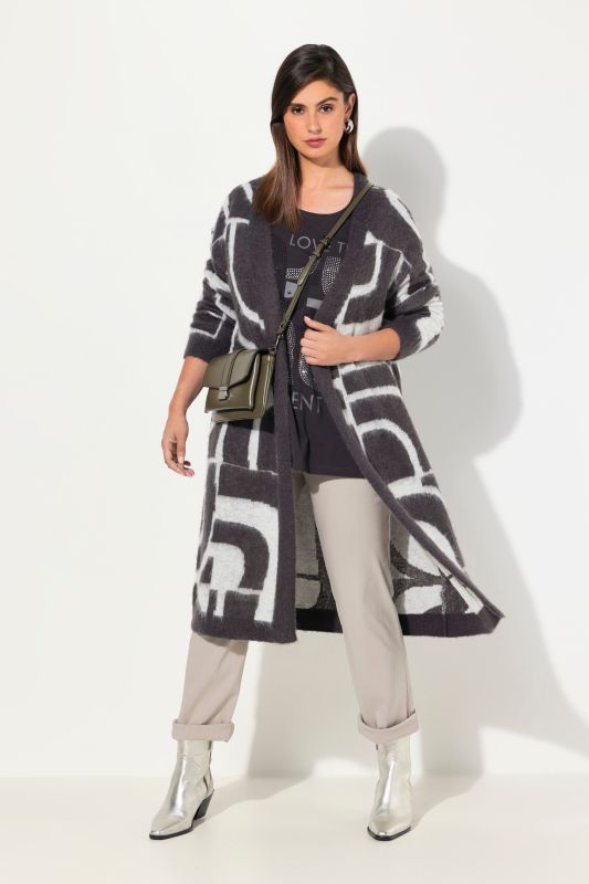 Textured Geometric Longline Open Shape Cardigan