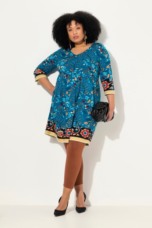 Mixed Floral Paisley 3/4 sleeve Jersey Dress