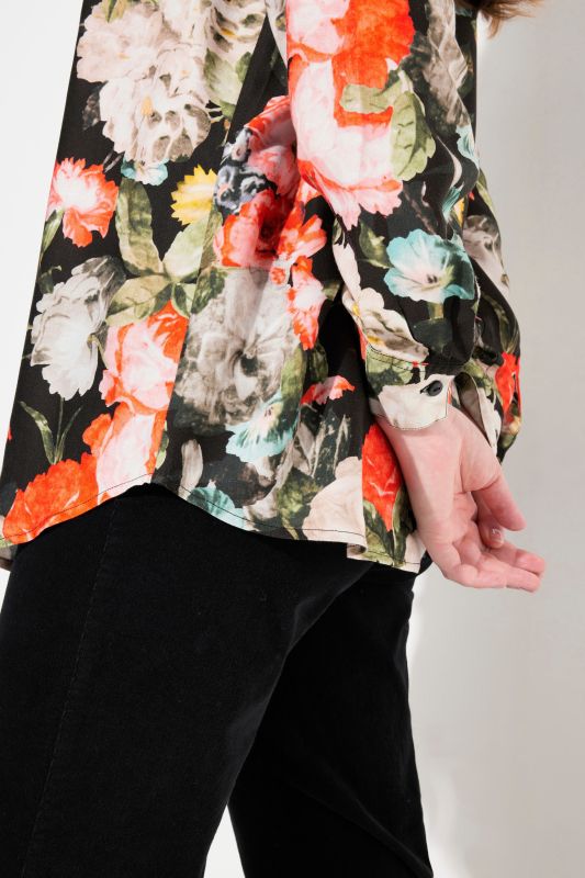 Rose Print Long Sleeve Viscose Button-Down Shirt