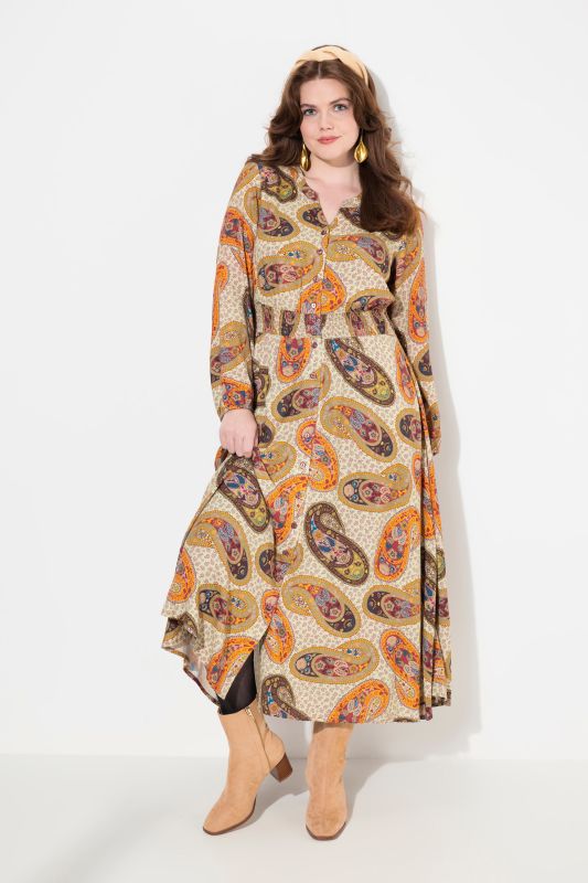 Retro Paisley Long Sleeve Maxi Dress