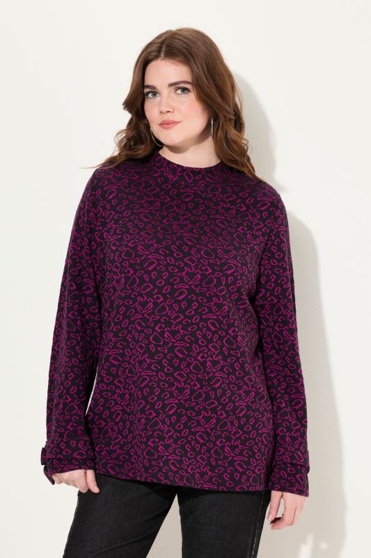 Leopard Print Long Sleeve Stand-Up Collar Sweatshirt