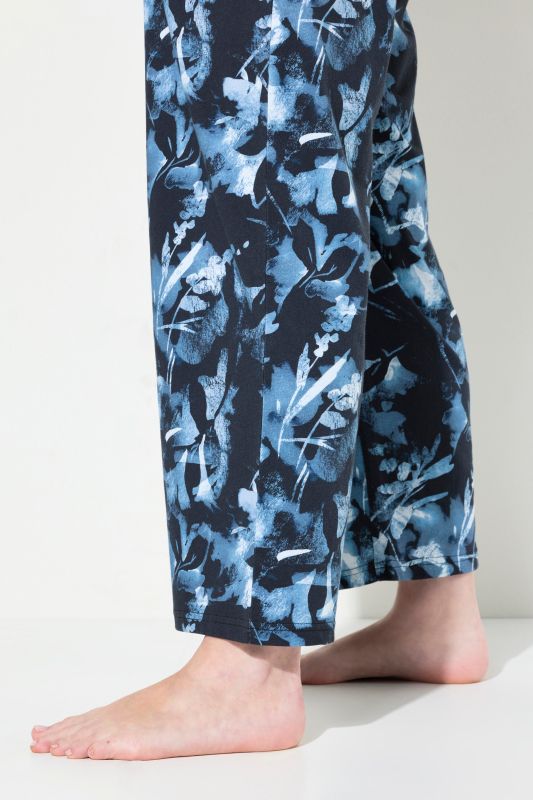 Eco Cotton Leaf Print Wide Leg Pajama Pants