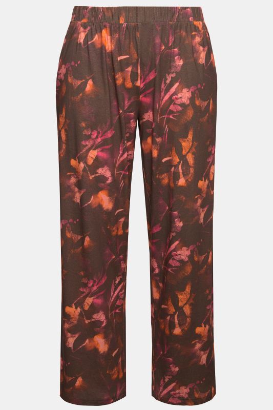 Eco Cotton Leaf Print Wide Leg Pajama Pants