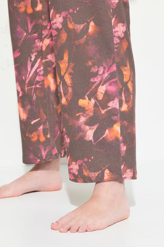 Eco Cotton Leaf Print Wide Leg Pajama Pants