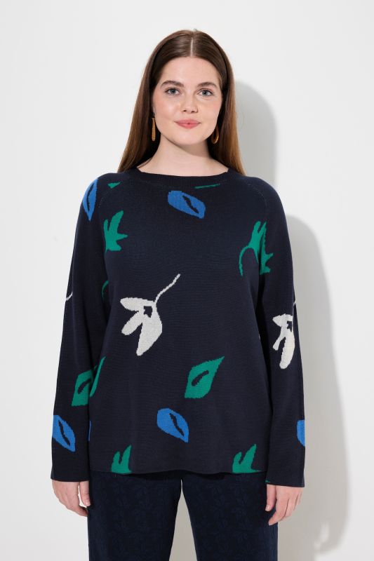 Eco Cotton Leaf Pattern Long Sleeve Sweater