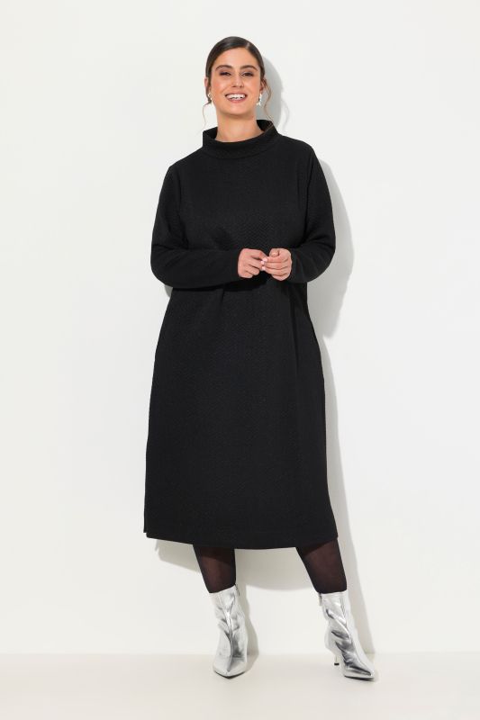 Textured Herringbone Turtleneck Sweatshirt Dress