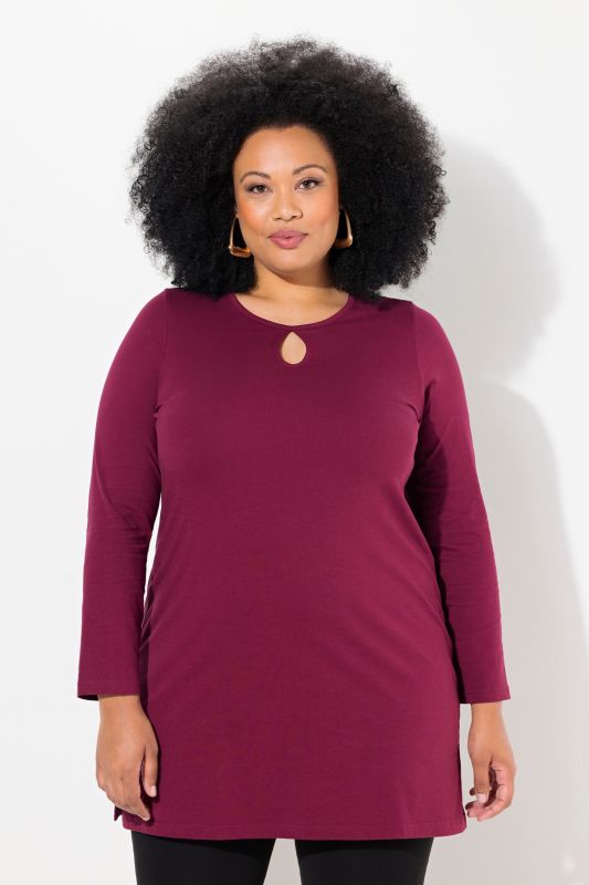 Round Keyhole Neckline Swing A-Line Hem Cotton Knit Tunic