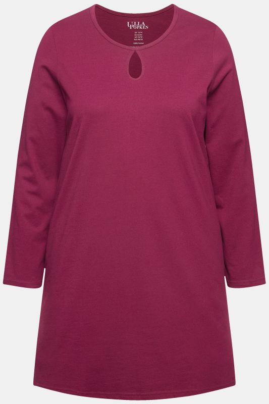 Round Keyhole Neckline Swing A-Line Hem Cotton Knit Tunic