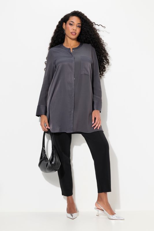 Satin Patch Button Front Tunic Blouse